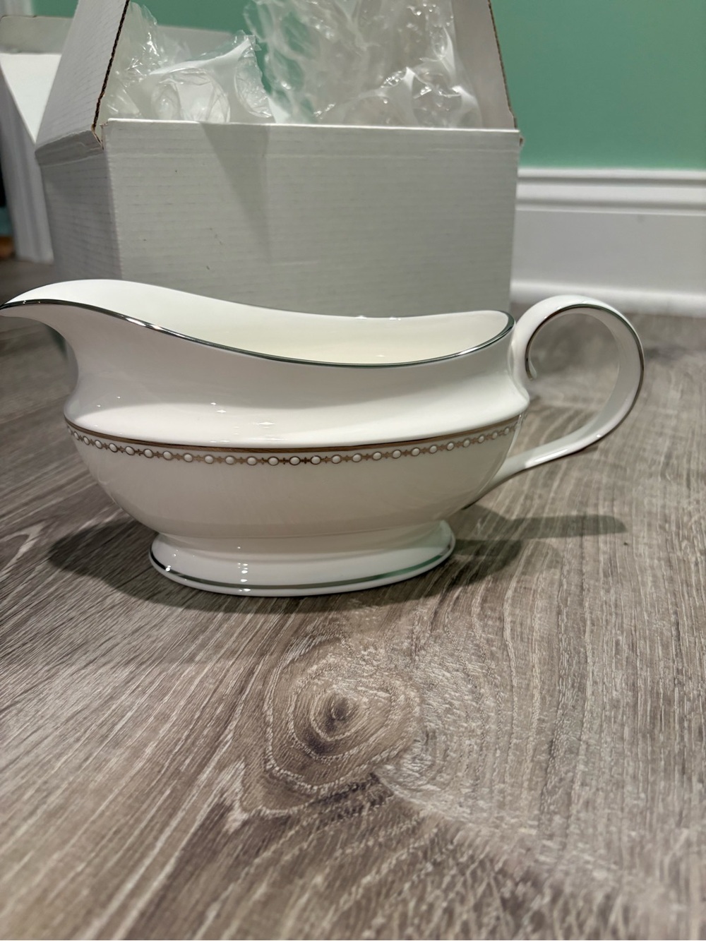 Lenox Pearl Platinum Sauce Gravy Boat China Never Used
